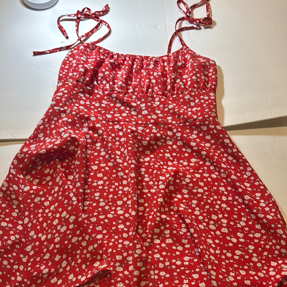 Red Floral Dress with Tie Straps